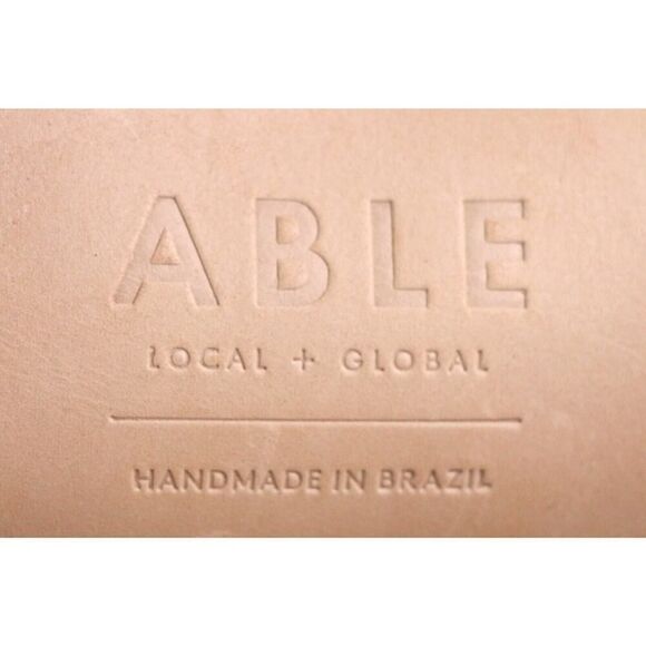 ABLE BRAZIL BEIGE REAL LEATHER ZIP TOP X-BODY PURSE SHOULDER BAG HANDBAG - Picture 12 of 16